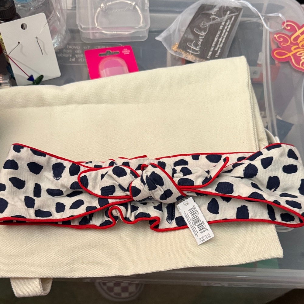 Aerie Polka Dot Knotted Headband with Red Trim